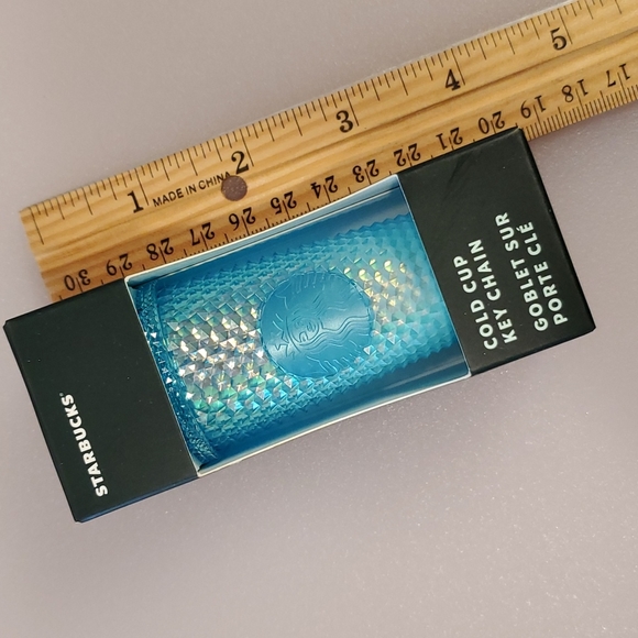 Starbucks Pale blue gold metallic coffee cold cup ornament key chain - Picture 3 of 7